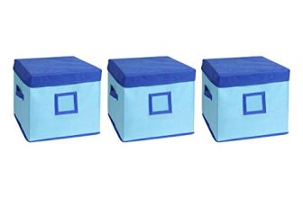 Amazon Brand – Solimo Square Fabric Storage Box With Lid, Set Of 3, (Medical Blue And R. Blue, Medium)