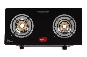 Pigeon Aster Gas Stove 2 Burner With High Powered Brass Burner, Gas Cooktop With Glass Top And Powder Coated Body, Black, Standard (14266)