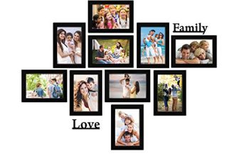 Amazon Brand – Solimo Synthetic Black Photo Frames Set Of 10 With Two Plaque ” Family” & “Love”