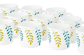 Larah By Borosil Niva Opalware Mug, Set Of 12 Tea/Coffee Mugs, 180 Ml Each, Microwave & Dishwasher Safe, Bone-Ash Free, Crockery Set Ideal For Daily Use & Gifting, White