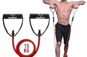 Slovic Resistance Tube (1 Year Warranty) With 30+ Exercise E-Guide & Foam Handle, Suitable For Home And Gym For Men And Women, Multipurpose Resistance Tube Band (Red = 15Kg)