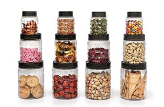 Cello Checkers Pet Plastic Airtight Canister Set | Food Grade And Bpa Free Canisters | Durable & Shatterproof Body |Air Tight Seal & Stackable |Transparent | 300Ml X 4, 650Ml X 4, 1200 X 4, Set Of 12