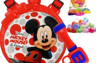 Graphene Mickey Mouse Holi Pichkari Water Gun 600Ml Bow Tank High Pressure Long Throw Water Spray Pistol With 1 Pkt Fruit Gulal 100 Water Balloons Backpack Holding For Kid (Isi Approved)