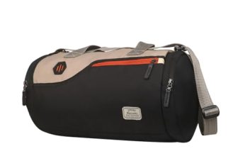 Harissons Casper 29L Sports Duffel Gym Bag For Men & Women With Spacious Main Compartment, 2 Side Pocket Access & Adjustable Shoulder Strap (Black & Camel)