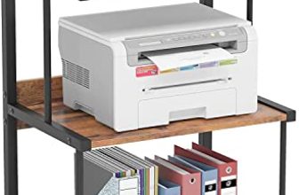 Indidecor 65202 Printer Stand 3-Shelf With Storage, Rolling Printer Table Machine Cart With Wheels, Mobile Desk Organizer Shelves For Office And Home (Rustic Brown)