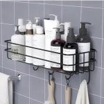 Smtg Self-Adhesive Bathroom Shelf With Hooks – Space-Saving Wall Mounted Shelf For Bathroom Essentials – Durable, No-Drill Required – Sleek Design. (Pack Of 1)