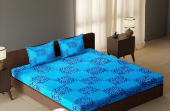 Carlton London 104 Tc Cotton Queen Geometric Fitted (Elastic) Bedsheet(Pack Of 1, Multicolor97)