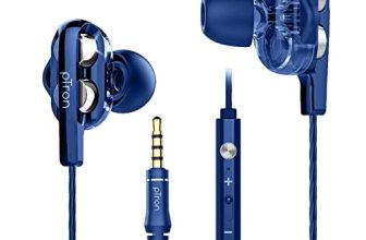 Ptron Boom Ultima 4D Dual Driver, In Ear Gaming Wired Headphones With In-Line Mic, Volume Control & Passive Noise Cancelling Boom 3 Earphones – (Dark Blue)