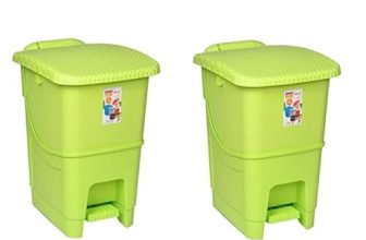 Aristo Splash Plastic Pedal Dustbin 25 L Green&Green Pack Of 2