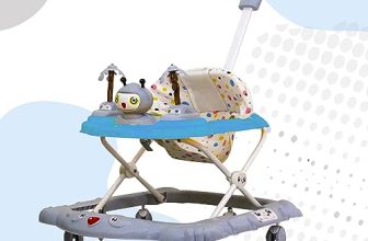 Evoshine Baby Ginger Walker – Foldable Design With Parent Handle Rod & Big Comfortable Seat Cushion For Babies 6-18 Months – Perfect Baby Toy And Walking Support For Boys & Girls (Blue)