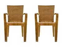 Prima Plastic Chair For Living Room | Set Of 2 | Chair For Home, Living Room, Outdoor | Stackable Chair With Arm | 100% Virgin Plastic | Big Boss 1 (Sandalwood Colour)