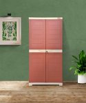 Prima Alfa 2 Plastic Cabinet For Storage | Space Organizer | Shelves | Cupboard | Living Room | Kids | Multipurpose For Home Kitchen & Office Brick Red-Beige Color