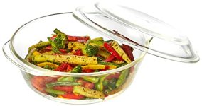 Amazon Brand – Solimo Borosilicate Glass Casserole-Cum-Serving Bowl With Lid | Oven & Microwave Safe | Deep Round | 2 L | Transparent