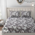 Carlton London 300 Tc Microfiber King Printed Fitted (Elastic) Bedsheet(Pack Of 1, Grey)