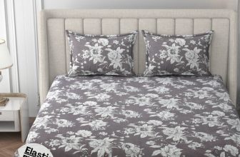 Carlton London 300 Tc Microfiber King Printed Fitted (Elastic) Bedsheet(Pack Of 1, Grey)