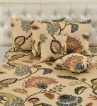 Gaarvi Homes 300 Tc Cotton King Floral Fitted (Elastic) Bedsheet(Pack Of 1, Fitted Bedsheet 5 Pcs Set Cream Morpankhi)