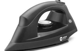 Orient Electric Difg10Gp Fabriglide 1000 W Dry Iron | German-Made Weilburger Coating On The Soleplate| Silver Layered Thermostat For Better Heat Conductivity | 2 Year Warranty By Orient| Black & Grey