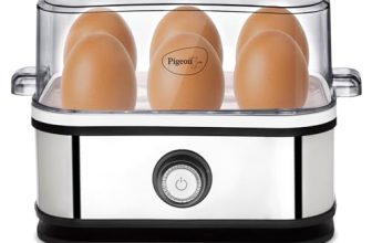 Pigeon By Stovekraft Perfecto Egg Boiler With See Through Lid |350 Watts |Boil Upto 6 Eggs (Hard, Medium, Soft) | Measuring Cup |1 Year Warranty | Automatic Shut Off, Black & Silver