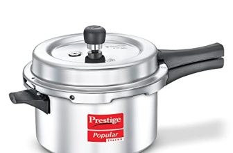 Prestige Popular Svachh Virgin Aluminium Spillage Control Outer Lid Pressure Cooker, 4 L (Silver), 4 Liter