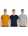 Amazon Brand – Symbol Men’S Solid Cotton T Shirt|Plain|Round Neck|Half Sleeve – Regular Fit|Combo Pack Of 3 (Available In Plus Size) (Nvy+Inca Gld+Mid Gry Mel_Medium), Assorted
