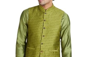 Amazon Brand – Symbol Men’S Nehru Jacket With Band Collar & Button Closure Mehndi Xl