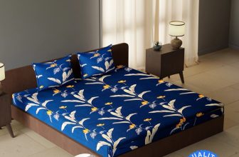 Carlton London 144 Tc Polyester Double Self Design Fitted (Elastic) Bedsheet(Pack Of 1, Navy)