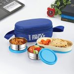 Cello Double Treat Lunch Box With Insulated Fabric Jacket (Blue)