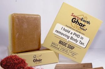 Serenearth Ghar Soaps Sandalwood & Saffron Magic Soaps For Bath (100 Gms) | Paraben Free | Chandan & Kesar Bath Soap | Handmade Soaps For Glowing | Skin Brightening Soap For Men & Women (Pack Of 1)