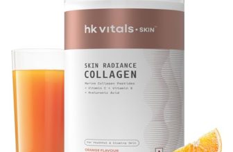 Healthkart Hk Vitals Skin Radiance Marine Collagen Supplement (Orange,400G) |With Vitamin C,E,Sodium Hyaluronate|For Healthy Skin,Hair & Nails,Powder,1 Count,25 Servings