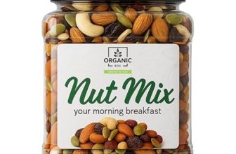 Organic Box Healthy Nutmix 1Kg, Dried Almonds, Black Raisins, Cashewnuts, Cranberries, Black Dates & Many More. (Jar Pack)