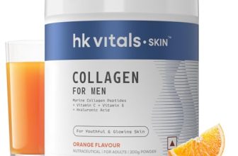 Healthkart Hk Vitals Marine Collagen For Men Supplement (Orange,200 G)|Vitamin C,E,Sodium Hyaluronate|For Youthful & Glowing Skin,Powder,1 Count,25 Servings