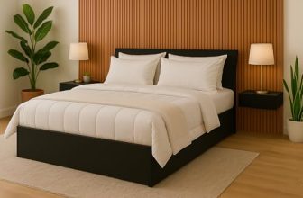 Matterhorn Engineered Wood Bed In Ebony Black – Queen Size (L1985 X W1560 X H300 Mm) | Platform Bed | Modern Wooden Bed For Bedroom, Durable & Stylish Design (Ebony Black)