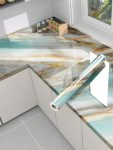 Ledholyt Vinyl Marble Wallpaper Peel And Stick Waterproof Wallpaper For Home Kitchen Countertop Cabinet Furniture Oil Proof Kitchen Stickers (60X200Cm) (Jm-New Sky Gold)