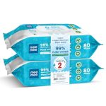 Mee Mee Pure Water Wet Wipes With Lid 80 Pcs × 2 (160 Pcs)– Unscented, Plant Derived, Super Thick Baby Wet Pure Wipes