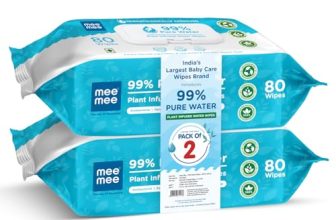 Mee Mee Pure Water Wet Wipes With Lid 80 Pcs × 2 (160 Pcs)– Unscented, Plant Derived, Super Thick Baby Wet Pure Wipes