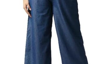 High Star Clothing Women’Ss Blue Solid Denim Wide Leg Palazzos (42)