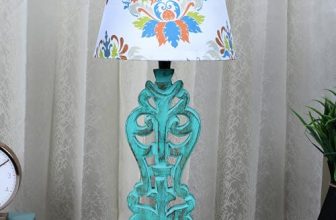 Tu Casa Mangowood Aqua French Table Lamp For Home Decoration, Bedroom, Living Room, Lounge, Office, Festival Gifting, Study Table (English Oak Print With Satin Shade) H – 21″ / No Blub