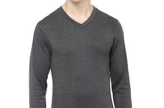 Macroman Hotmax Thermal V-Neck Full Sleeves For Men With Warmth-Retaining Cotton Poly Interlock Knit Innerwear, Black Melange, S, Pack Of 1