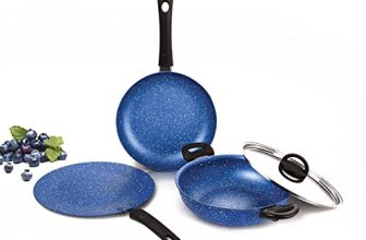 Alda Non Stick Cookware Set 4-Piece (Wok With Lid, Fry Pan, Crepe Pan) – Blueberry 3Mm Induction Friendly