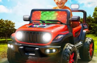 Kidsmate Power Ride Big Battery Operated Car For Kids With Led Lights | Ride On Jeep, 4 Wheel Electric Car With Remote & 12V Rechargeable Battery | Perfect Riding Toy For Boys & Girls Ages 3-8 Yr-Red