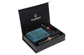 Wildhorn Rakhi Gift Hamper For Brother – Classic Men’S Combo/Gift Set Of Leather Wallet, Keyring And Rakhi For Brother/Bhaiya. (Blue Hunter)