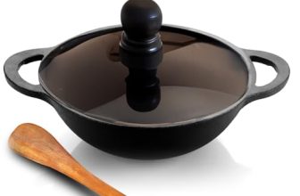 Lifelong Cast Iron Kadhai 24Cm With Glass Lid & Wooden Spatula | 3.3L, 2.4Kg | Pre-Seasoned, Even Heat Distribution, Toxin & Teflon Free, Non-Stick, & Durable | Perfect For Cooking, Searing & Stewing