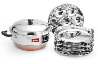 Lifelong Multi Kadai Steamer Set | 29Cm, 2.5Kg | Momo Maker 4.2Ltr | 5 Large Plates For Idli, Dhokla & Steamer | Induction-Friendly 3-Layer Thick Bottom (Llssmk05, Stainless Steel)