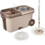 Amazon Brand – Presto! Elite Spin Mop with Steel Wringer and Auto-fold Handle, Chestnut, 2 Refills