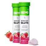 OZiva Bioactive Glutathione Tablets for Radiant Skin – 20 Effervescent Tablets (Pack of 2) | L-Glutathione, Lycopene, Vitamin C for Skin Glow & Anti-Pigmentation | Strawberry Swirl