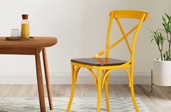 Amazon Brand – Solimo Tortel Chair With Wooden Seat (Iron, Yellow, 2 Pieces)