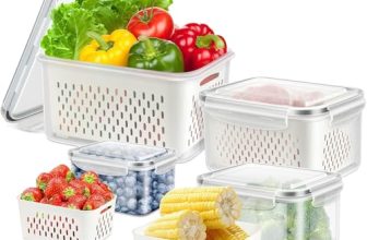 4-Piece Leakproof Fridge Food Containers Set – Transparent Storage Boxes with Removable Strainer for Washing, Draining & Storing Fruits & Veggies-750Ml_1600Ml_2850Ml_4150Ml