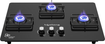 Lifelong Ember LLHT933 Hob Top with Battery Operated Ignition Glass Automatic Hob(3 Burners)