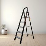 Bonkaso Climb Lite Pro Foldable Aluminium Ladder, Multipurpose Ladder for Home & Office, Anti-Skid Steps, Heavy Duty Platform, 5 Steps, 5 Years Warranty (Black – 165h x 49w Cms)