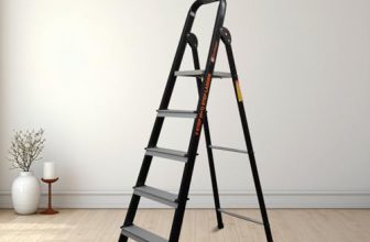 Bonkaso Climb Lite Pro Foldable Aluminium Ladder, Multipurpose Ladder for Home & Office, Anti-Skid Steps, Heavy Duty Platform, 5 Steps, 5 Years Warranty (Black – 165h x 49w Cms)